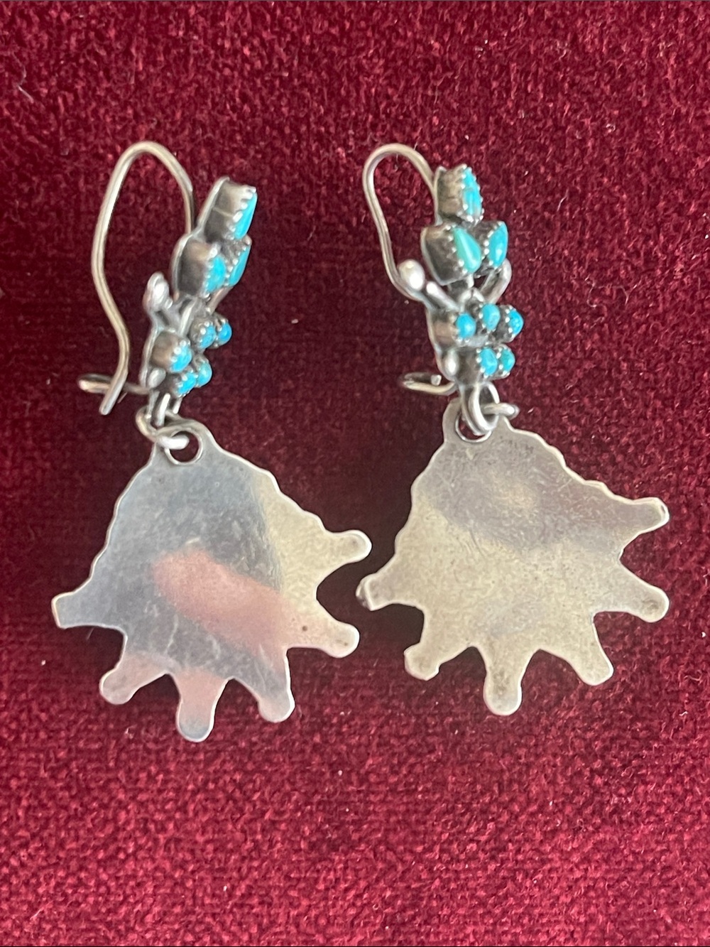 Antique Sterling Silver and Turquoise Drip Earrings - Picture 3 of 3